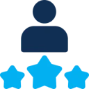 Person icon with three blue stars.