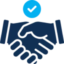 Handshake icon with a check mark.