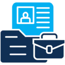ID card, folder, and briefcase icon.