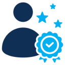 User icon with stars and badge.